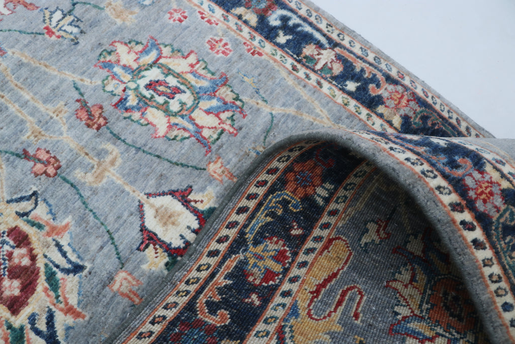 3x26 Gray Chobi Runner Rug | Handmade Wool & Cotton Floral Rug | Vegetable Dyed
