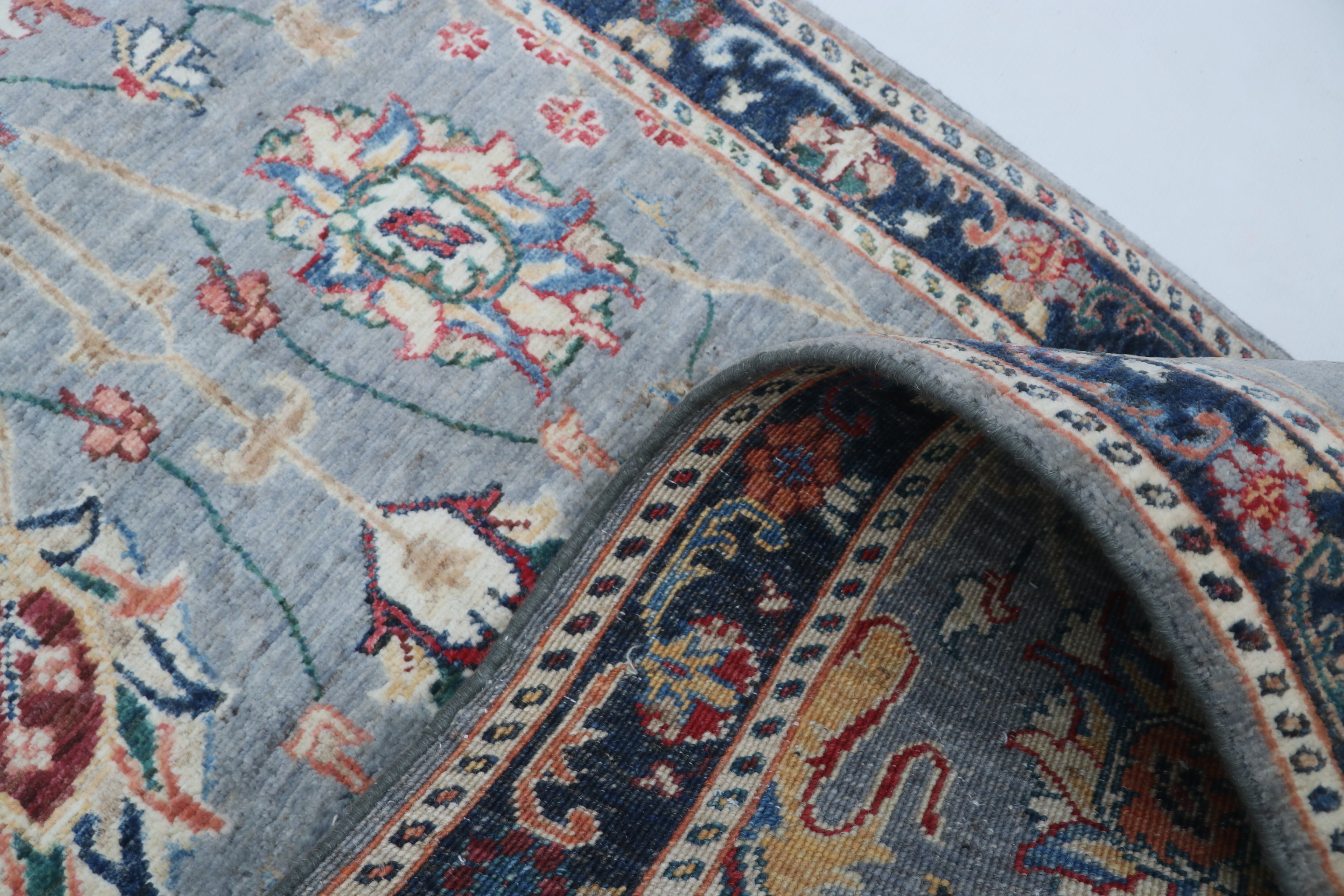 3x26 Gray Chobi Runner Rug | Handmade Wool & Cotton Floral Rug | Vegetable Dyed