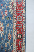 3x29 Blue & Red Chobi Runner Rug | Handmade Wool & Cotton Floral Rug | Vegetable Dyed