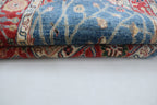 3x29 Blue & Red Chobi Runner Rug | Handmade Wool & Cotton Floral Rug | Vegetable Dyed