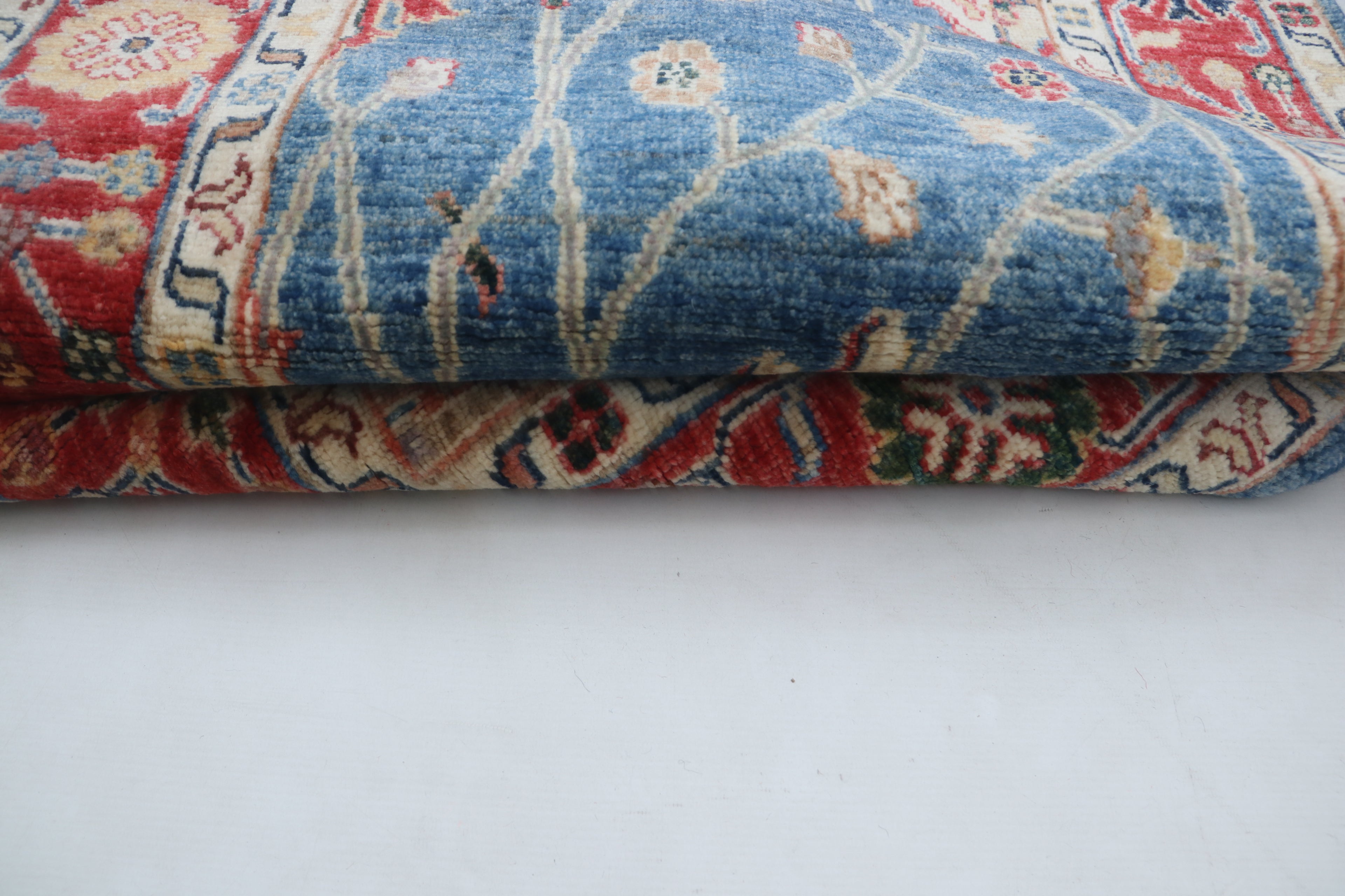 3x29 Blue & Red Chobi Runner Rug | Handmade Wool & Cotton Floral Rug | Vegetable Dyed