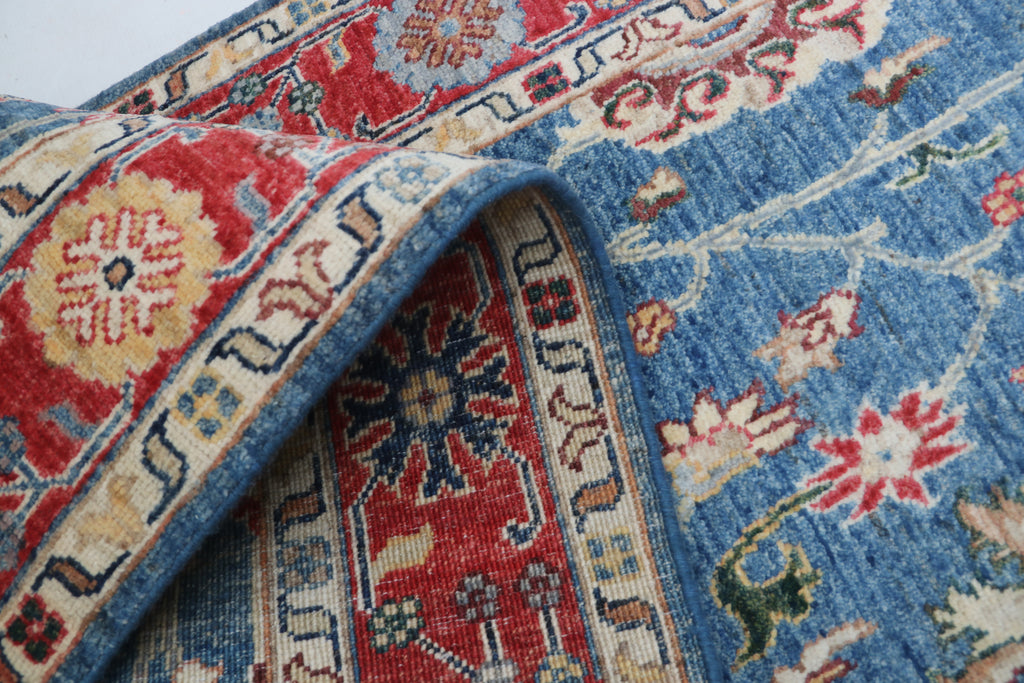 3x29 Blue & Red Chobi Runner Rug | Handmade Wool & Cotton Floral Rug | Vegetable Dyed