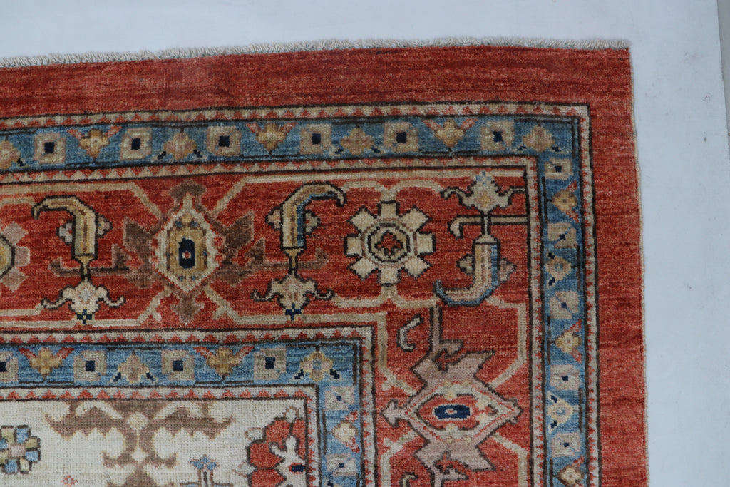 9x12 Beige Oushak Geometric Area Rug | Handmade Wool Rug