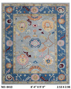 8x10 Grey Floral Handmade Wool Rug | Luxury Area Rug