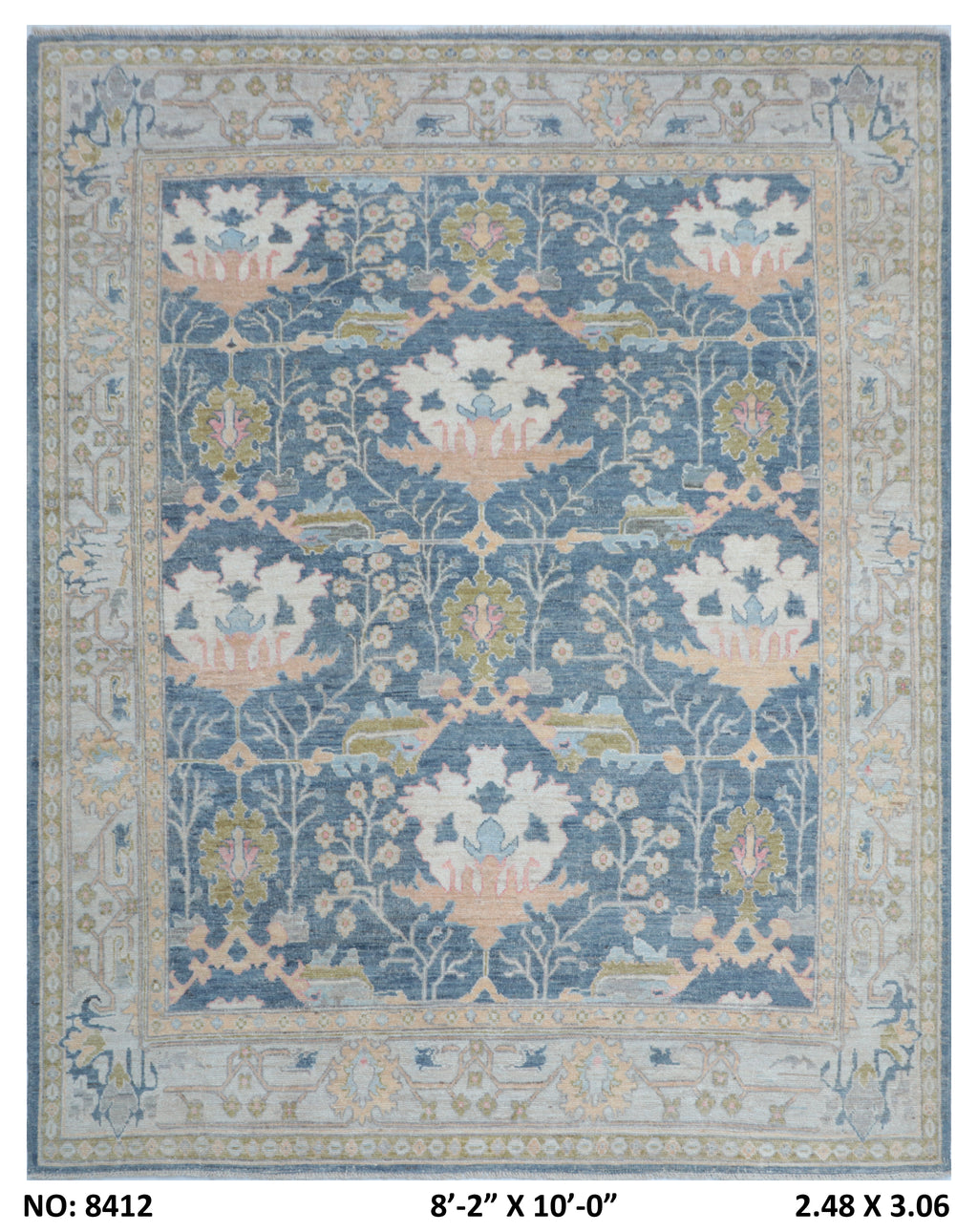 8x10 Gray Oushak Rug – Handmade Wool Floral Vintage Area Rug