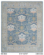 8x10 Gray Oushak Rug – Handmade Wool Floral Vintage Area Rug