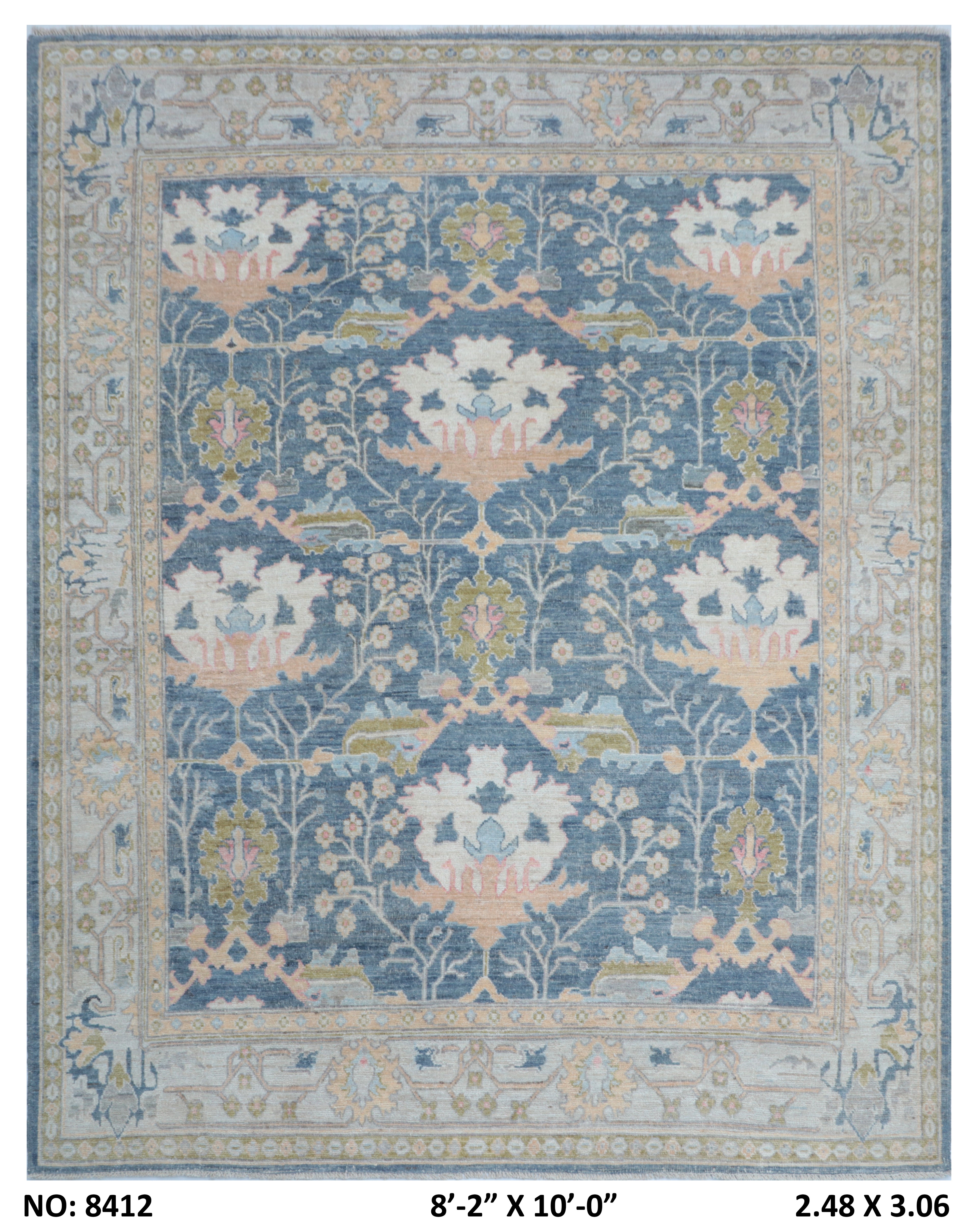 8x10 Gray Oushak Rug – Handmade Wool Floral Vintage Area Rug