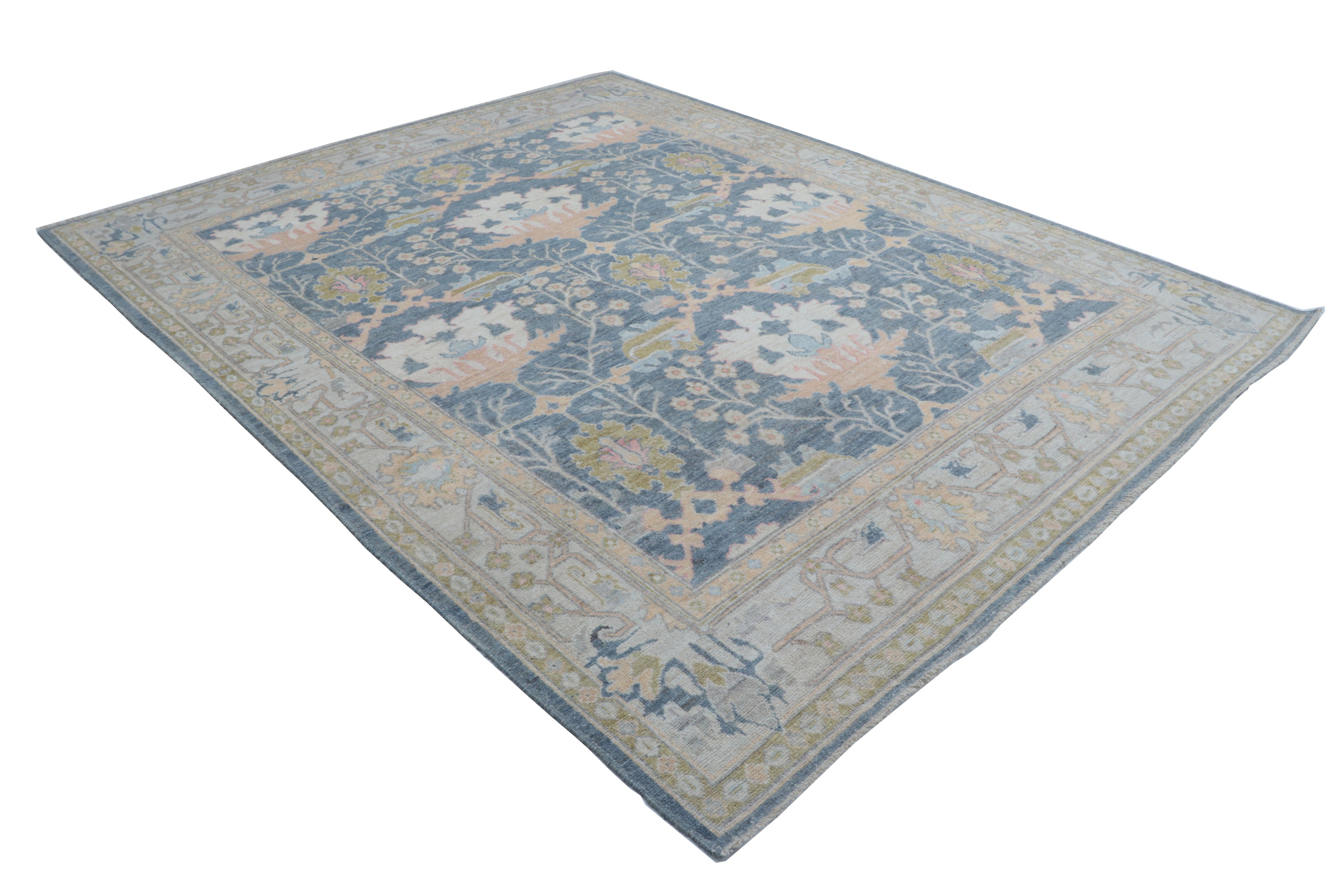 8x10 Gray Oushak Rug – Handmade Wool Floral Vintage Area Rug