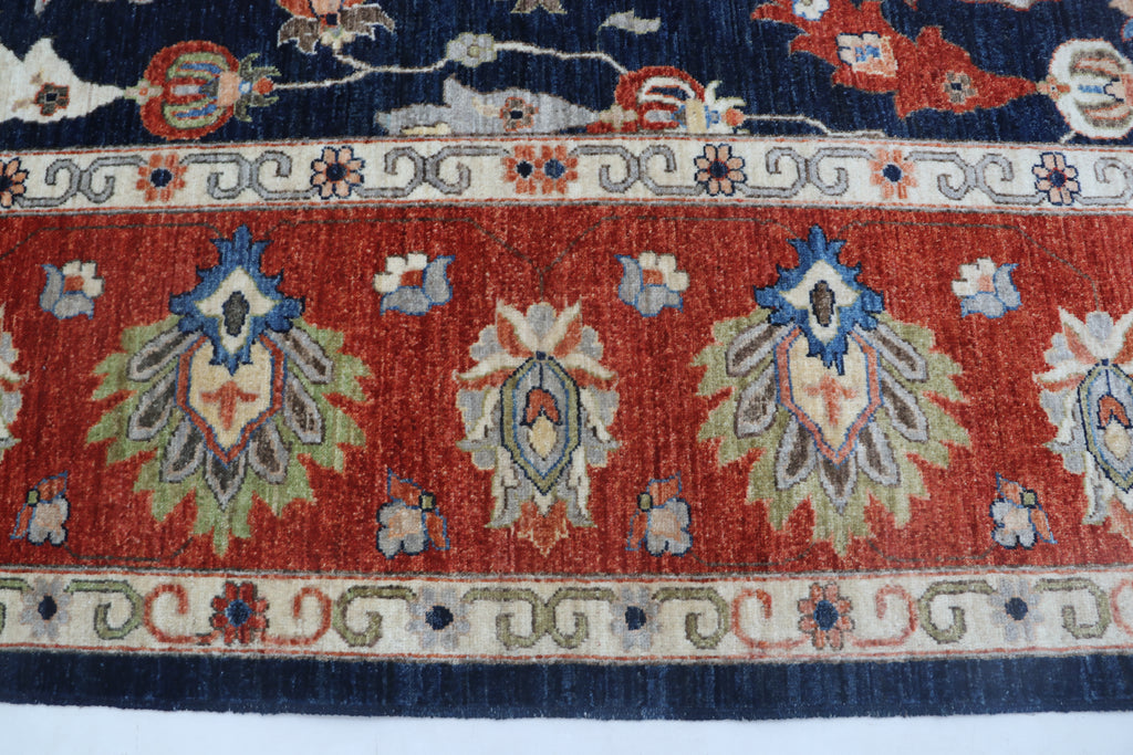 9x12 Blue Chobi Floral Area Rug | Handmade Wool & Cotton Rug