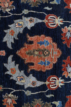 9x12 Blue Chobi Floral Area Rug | Handmade Wool & Cotton Rug