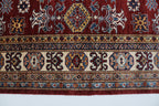 5x7 Beige & Red Super Kazak Area Rug | Handmade Wool & Cotton Geometric Rug