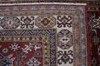 5x7 Beige & Red Super Kazak Area Rug | Handmade Wool & Cotton Geometric Rug