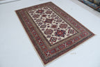 5x7 Beige & Red Super Kazak Area Rug | Handmade Wool & Cotton Geometric Rug