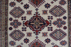 5x7 Beige & Red Super Kazak Area Rug | Handmade Wool & Cotton Geometric Rug