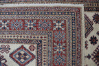 5x7 Beige & Red Super Kazak Area Rug | Handmade Wool & Cotton Geometric Rug