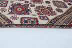 5x7 Beige & Red Super Kazak Area Rug | Handmade Wool & Cotton Geometric Rug