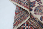 5x7 Beige & Red Super Kazak Area Rug | Handmade Wool & Cotton Geometric Rug
