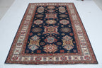 6x8 Blue & Red Super Kazak Area Rug | Handmade Wool & Cotton Geometric Rug