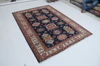 6x8 Blue & Red Super Kazak Area Rug | Handmade Wool & Cotton Geometric Rug