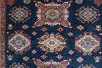 6x8 Blue & Red Super Kazak Area Rug | Handmade Wool & Cotton Geometric Rug
