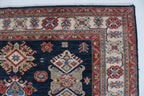 6x8 Blue & Red Super Kazak Area Rug | Handmade Wool & Cotton Geometric Rug