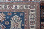 6x8 Blue & Red Super Kazak Area Rug | Handmade Wool & Cotton Geometric Rug