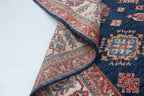 6x8 Blue & Red Super Kazak Area Rug | Handmade Wool & Cotton Geometric Rug