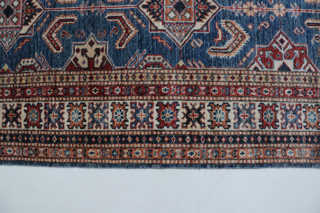 2x8 Beige & Red Super Kazak Runner Rug | Handmade Wool & Cotton Geometric Rug