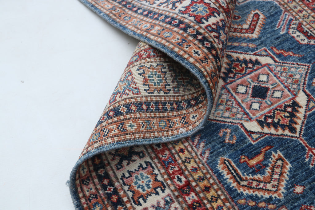 2x8 Beige & Red Super Kazak Runner Rug | Handmade Wool & Cotton Geometric Rug