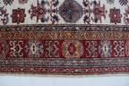 5x6 Beige & Red Super Kazak Area Rug | Handmade Wool & Cotton Geometric Rug