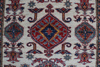 5x6 Beige & Red Super Kazak Area Rug | Handmade Wool & Cotton Geometric Rug