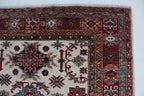 5x6 Beige & Red Super Kazak Area Rug | Handmade Wool & Cotton Geometric Rug