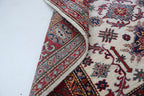 5x6 Beige & Red Super Kazak Area Rug | Handmade Wool & Cotton Geometric Rug