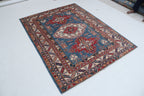 5x6 Beige & Red Super Kazak Area Rug | Handmade Wool & Cotton Geometric Rug