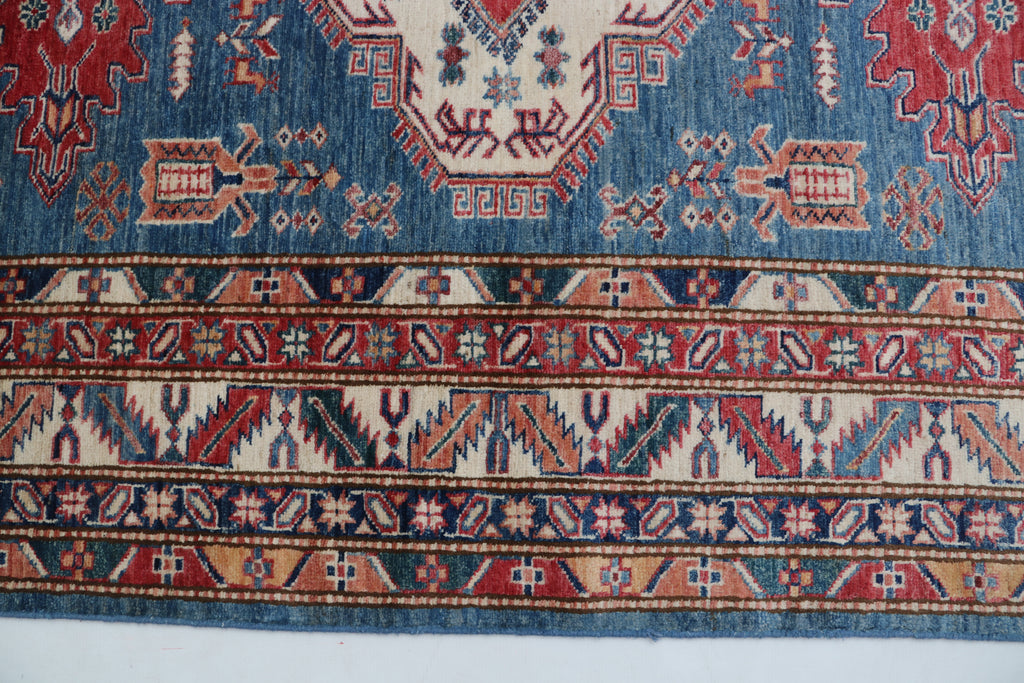 5x6 Beige & Red Super Kazak Area Rug | Handmade Wool & Cotton Geometric Rug