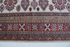 5x6 Beige & Red Super Kazak Area Rug | Handmade Wool & Cotton Geometric Rug