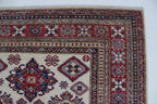 5x6 Beige & Red Super Kazak Area Rug | Handmade Wool & Cotton Geometric Rug