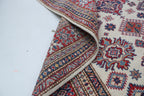 5x6 Beige & Red Super Kazak Area Rug | Handmade Wool & Cotton Geometric Rug