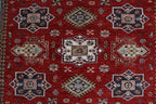 5x6 Beige & Red Super Kazak Geometric Handmade Cotton & Wool Rug | Premium Luxury Area Rug