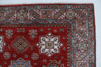 5x6 Beige & Red Super Kazak Geometric Handmade Cotton & Wool Rug | Premium Luxury Area Rug