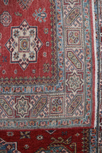 5x6 Beige & Red Super Kazak Geometric Handmade Cotton & Wool Rug | Premium Luxury Area Rug