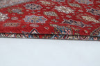 5x6 Beige & Red Super Kazak Geometric Handmade Cotton & Wool Rug | Premium Luxury Area Rug