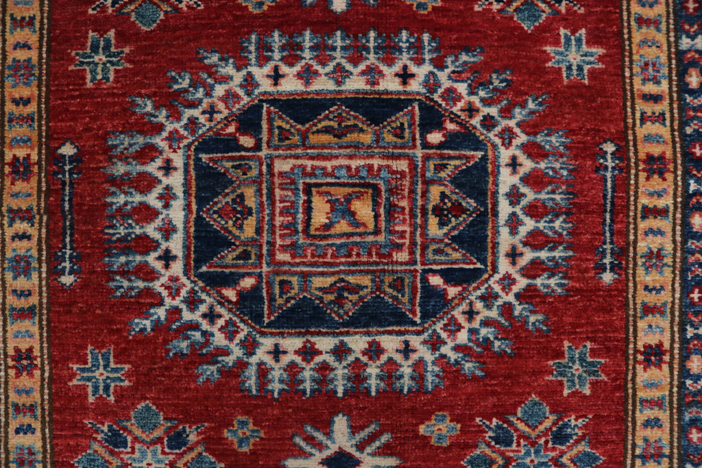 3x5 Beige & Red Super Kazak Area Rug | Handmade Wool & Cotton Geometric Rug
