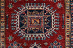 3x5 Beige & Red Super Kazak Area Rug | Handmade Wool & Cotton Geometric Rug