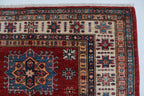 3x5 Beige & Red Super Kazak Area Rug | Handmade Wool & Cotton Geometric Rug