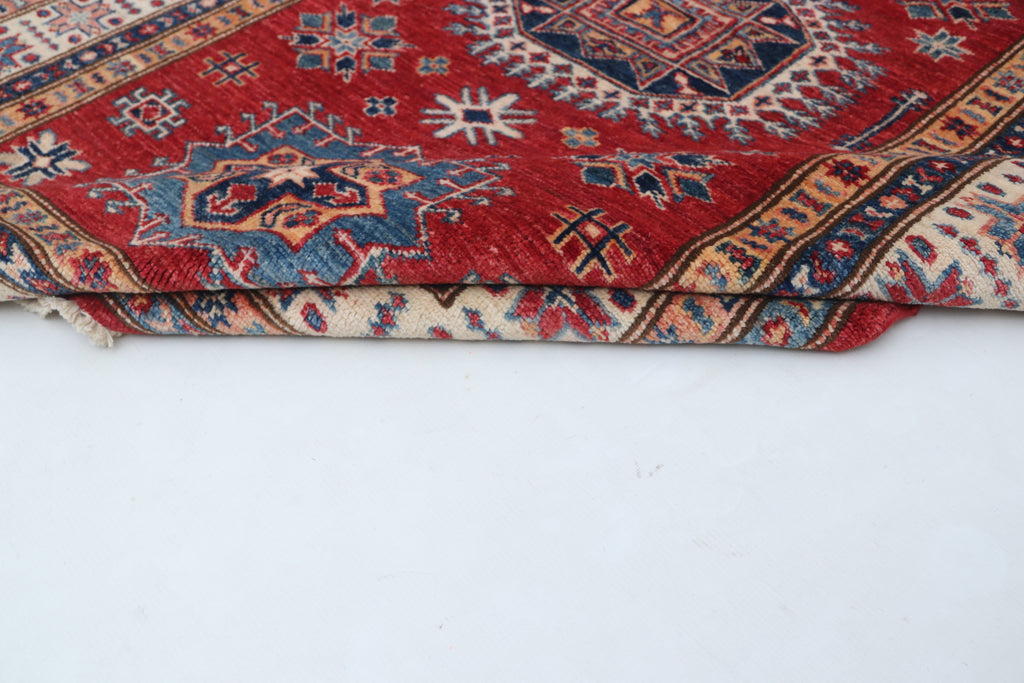 3x5 Beige & Red Super Kazak Area Rug | Handmade Wool & Cotton Geometric Rug