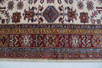 5x6 Beige & Red Super Kazak Geometric Handmade Cotton & Wool Rug | Premium Luxury Area Rug
