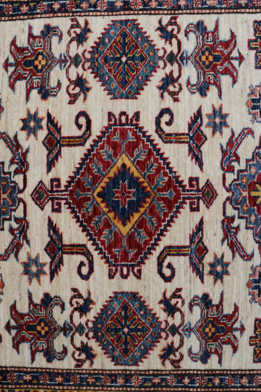 5x6 Beige & Red Super Kazak Geometric Handmade Cotton & Wool Rug | Premium Luxury Area Rug