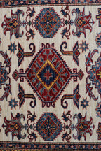 5x6 Beige & Red Super Kazak Geometric Handmade Cotton & Wool Rug | Premium Luxury Area Rug