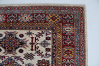 5x6 Beige & Red Super Kazak Geometric Handmade Cotton & Wool Rug | Premium Luxury Area Rug